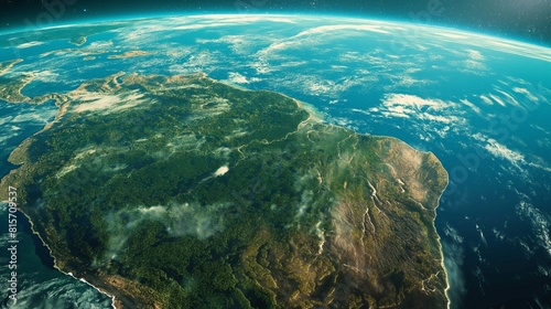 perspective of South America from orbit  lifelike image  and extreme realism