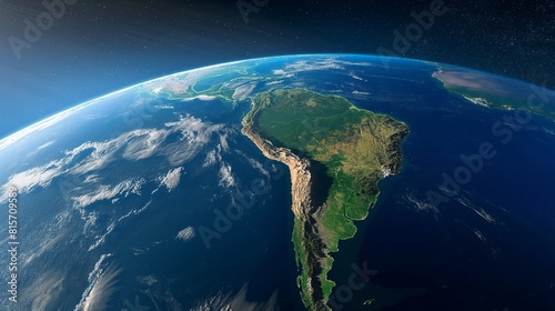 perspective of South America from orbit  lifelike image  and extreme realism