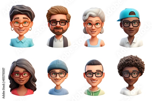 Set of men and women in 3D style. 3d avatar of different people on a white background