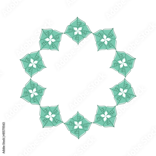 Decorative round frame with abstract flowers and leaves. Floral frame. Template for decorative design.
Vector illustration.