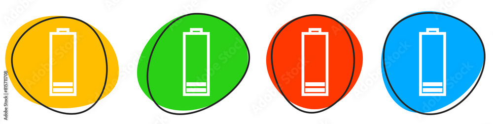 4 bunte Icons: Leerer Akku - Button Banner 4 bunte Icons: Leerer Akku - Button Banner