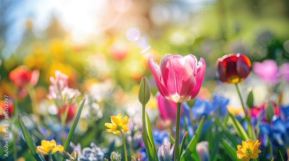 Obraz premium Colorful flowers blooming outdoors on a sunny spring day