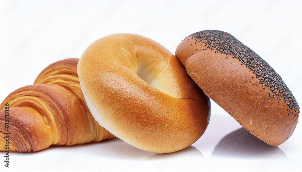 Bagels and croissant Isolated on White background Bagels and croissant Isolated on White background