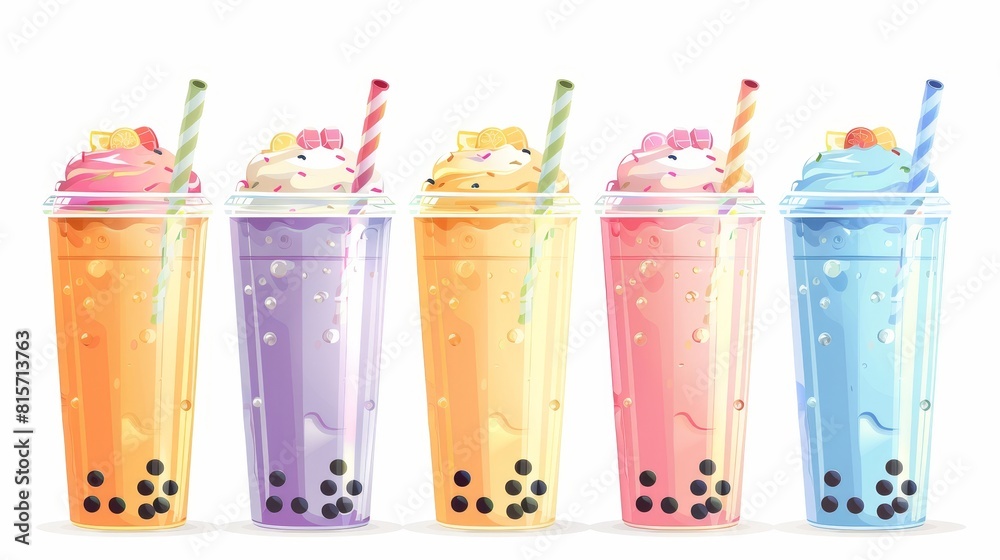 Bubble tea drink cartoon illustration in a juice cup. Ice boba sugar