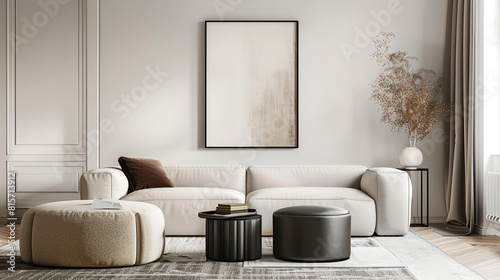 Modern living room interior with sofa in Scandinavian style