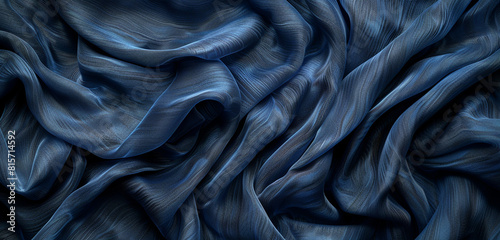 Intriguing indigo fabric wrinkles in abstract widescreen display.