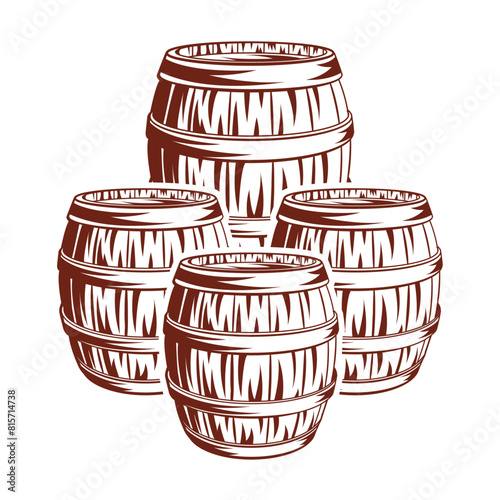 Vintage Beer wooden cask or barrels set. Drum vector Hand drawn design element isolated on white background.
