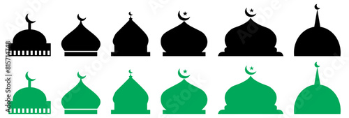 set of flat mosque dome silhouette vector isolated.
