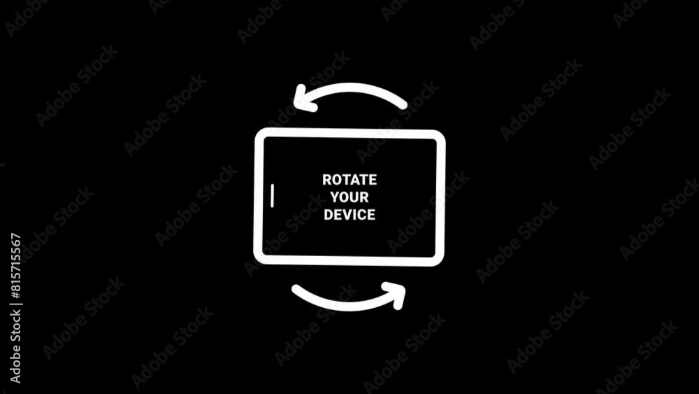Rotate Your Phone to Landscape orientation. Rotate Your Device from Vertical to Horizontal. Outline Icon Animation on Black Background for Social Media