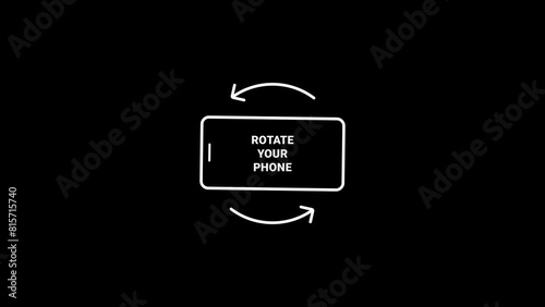 Rotate Your Phone to Landscape orientation. Rotate Your Device from Vertical to Horizontal. Outline Icon Animation on Black Background for Social Media