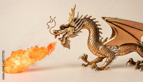 A dragon breathing fire. isolated with white background