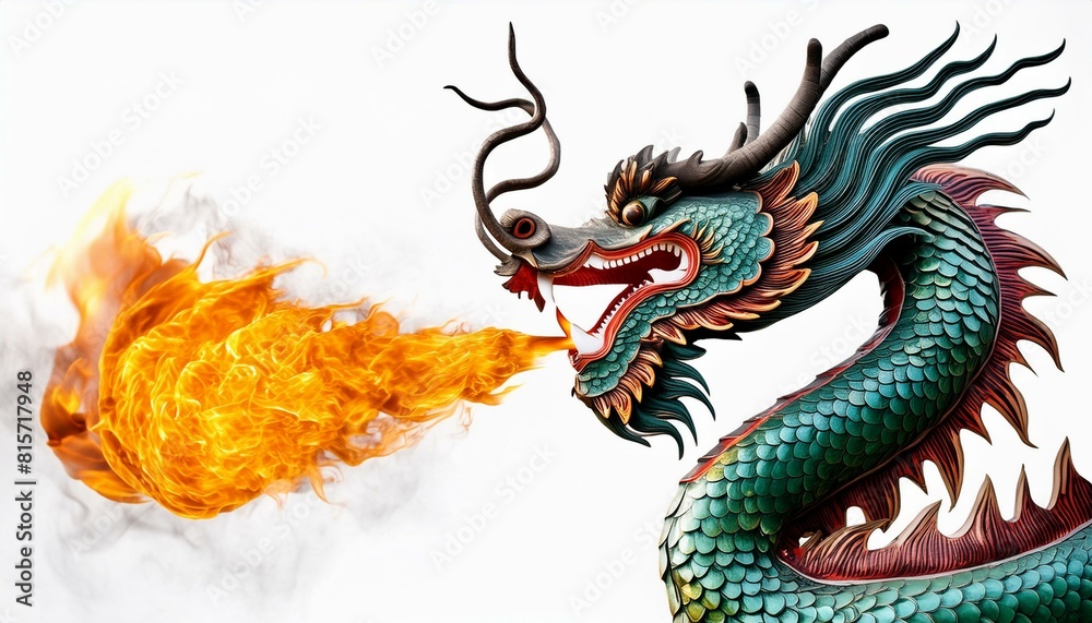 A dragon breathing fire. isolated with white background