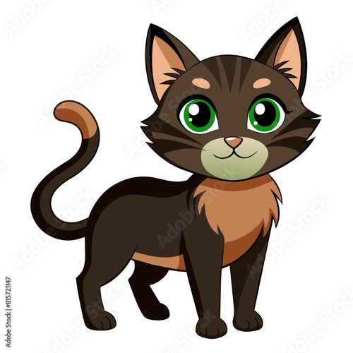 Illustration of a cartoon Cat with green eyes on white background