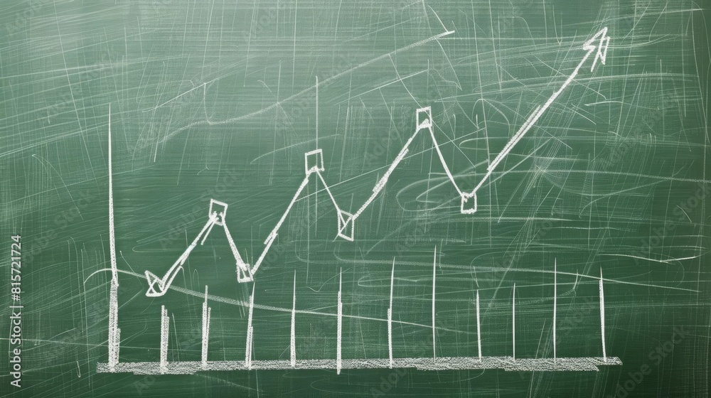 Obraz premium A financial graph showing upward trends sketched on a beige chalkboard, indicating successful retirement investments