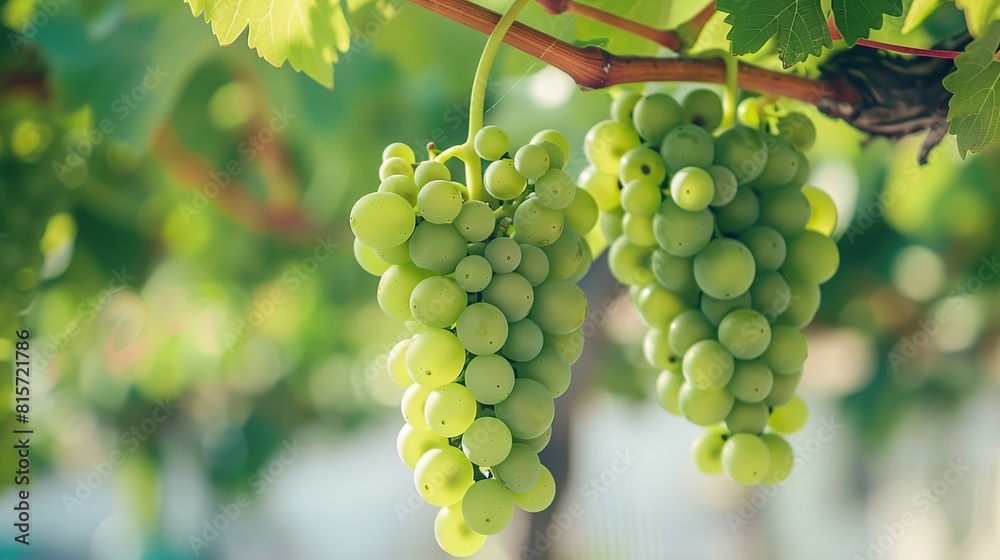 Tasty green grape bunches hanging on branch. AI Generative Tasty green grape bunches hanging on branch. AI Generative