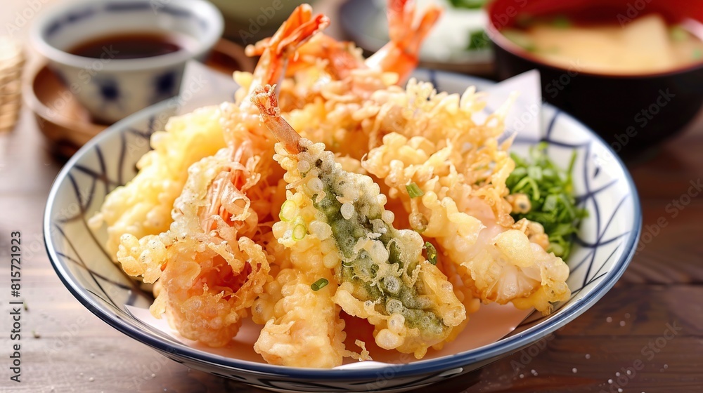 Bowl of Shrimp Tempura with soy sauce. AI Generative Bowl of Shrimp Tempura with soy sauce. AI Generative