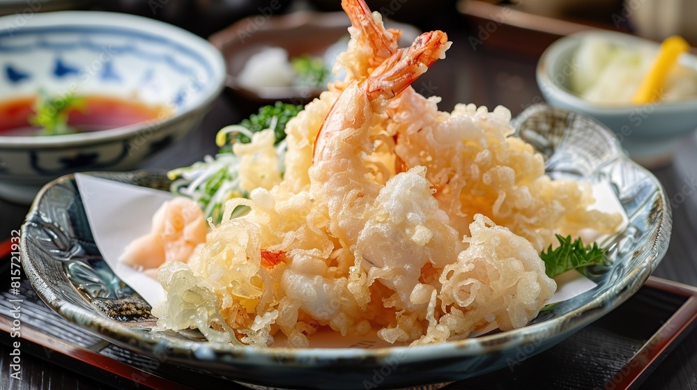 Bowl of Shrimp Tempura with soy sauce. AI Generative Bowl of Shrimp Tempura with soy sauce. AI Generative