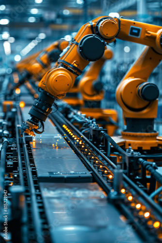 Swift robotic assembly line showcases industrial automation efficiency.