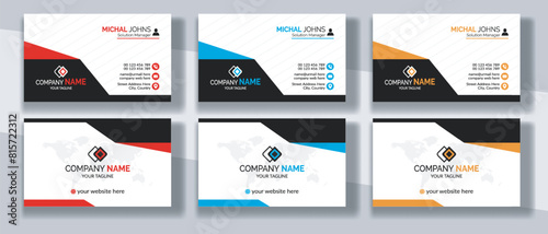 Creative modern clean corporate double-side business card template, personal visiting card, vector illustration, professional simple identity blue, red, white and black elegant visiting card.