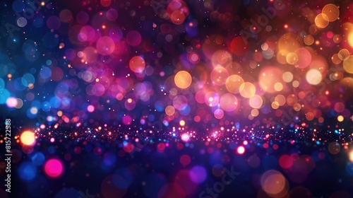 Abstract glowing bokeh lights background in blue and pink hues.