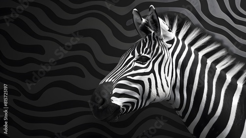 Monochrome Zebra Portrait Close-Up with Optical Illusion Background  African Wildlife Conservation
