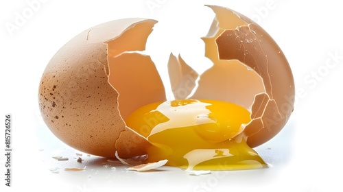 Cracked egg, eggshell with yolk isolated on white backgroundCracked egg, eggshell with yolk isolated on white background photo
