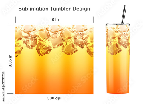 Realistic cocktail pattern with ice cubes. Seamless sublimation template for 20 oz skinny tumbler. Sublimation illustration. Seamless from edge to edge. Full tumbler wrap. photo