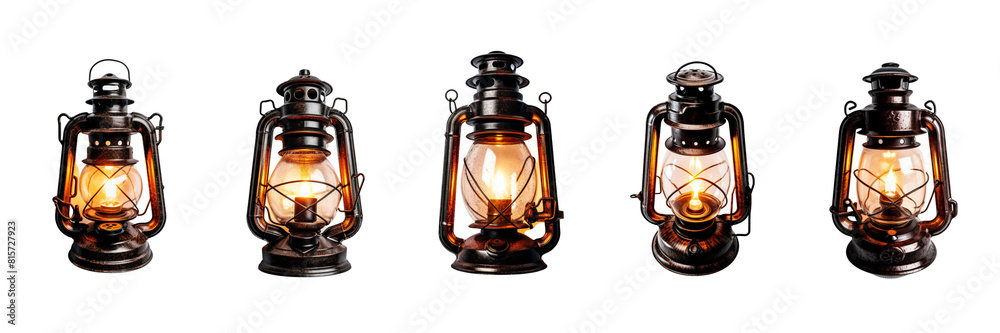 Set of A overhead photograph capturing the warmth and charm of a cozy, softly lit lantern against a pristine on a transparent background Set of A overhead photograph capturing the warmth and charm of a cozy, softly lit lantern against a pristine on a transparent background