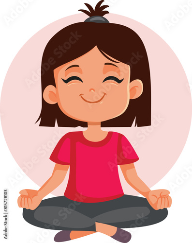 
Calm Little Girl Sitting in Yoga pose Vector Cartoon Illustration
Child doing a mental exercise for tranquility and serenity  
