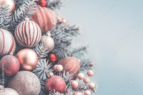 Festive christmas ornaments on pine branch
