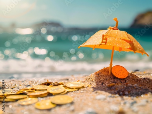 Wallpaper Mural Miniature Umbrella on Sunny Beach Symbolizes Smart Holiday Savings Torontodigital.ca