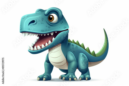 A charming blue cartoon dinosaur stands with a toothy grin  evoking the whimsy and nostalgia of animated fun