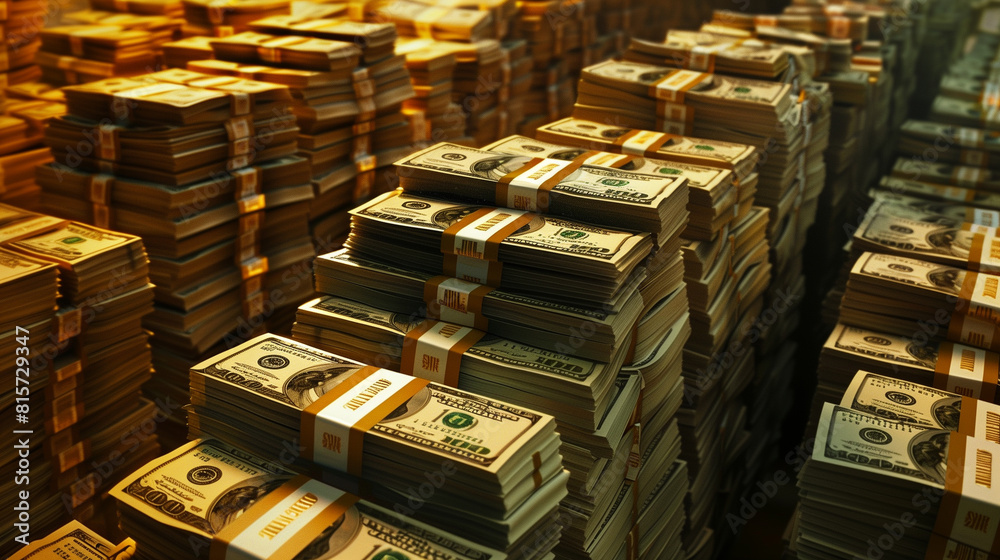 Stacks of Money in Warehouse Stacks of Money in Warehouse