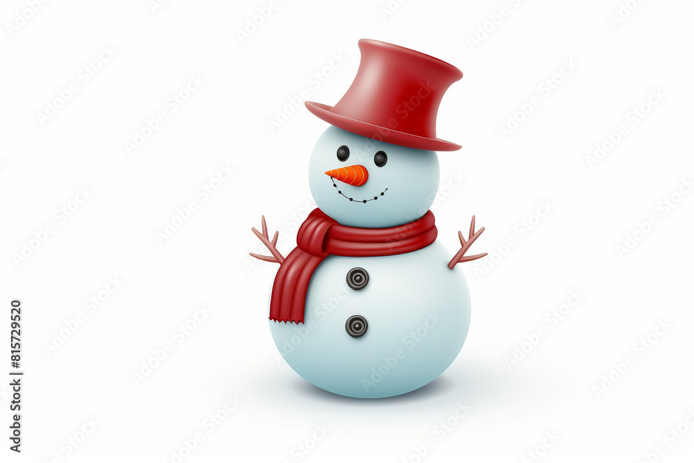 A digital illustration of a classic snowman complete with a bright red top hat and a cozy scarf