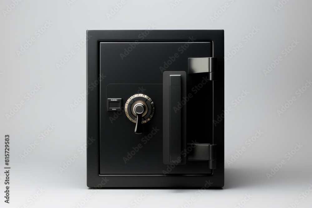 A high-security metal safe with a combination lock and sturdy handle, evoking safety and protection A high-security metal safe with a combination lock and sturdy handle, evoking safety and protection