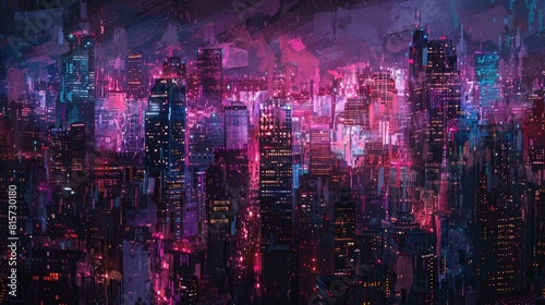 In the backdrop of a dark neighborhood the abstract city town buildings and skyscrapers create a mesmerizing urban symphony