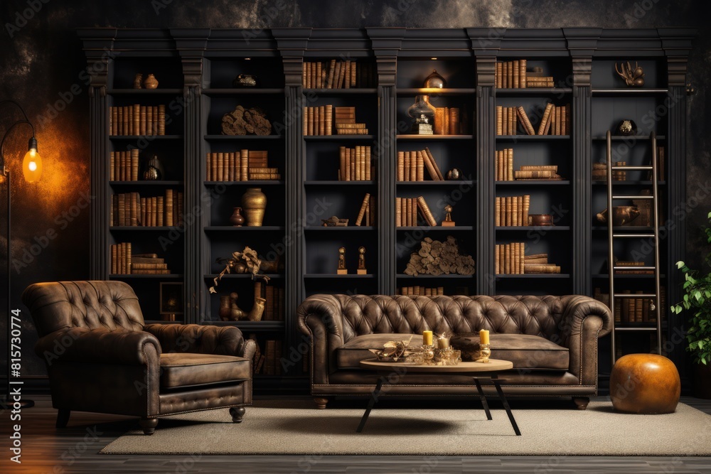 A living room with a couch, chair, and a coffee table A living room with a couch, chair, and a coffee table
