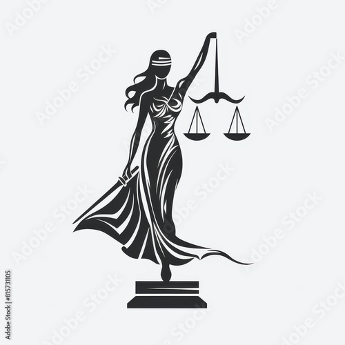 Stylized illustration of Lady Justice, symbolizing legal fairness and the judiciary with scales and sword