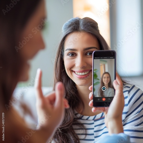 woman video call with mobile phone in generative ai