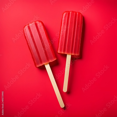 Popsicle Ice Cream on Red Background. Delicious and Refreshing Stick Ice Cream