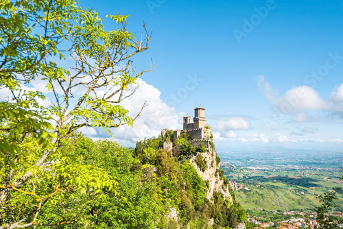 The first tower of Guaita on a rocky cliff, Republic of San Marino.