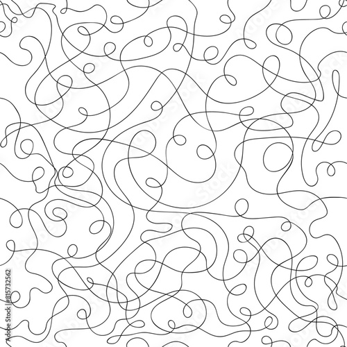 Aesthetic thread line seamless pattern. Abstract curvy ropes background with continuous lines.
