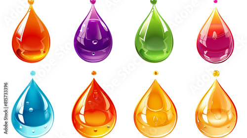 Set of glossy cartoon water drop icons  colorful water drop png isolated on transparent background
