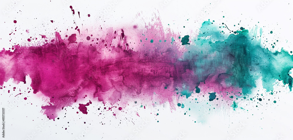 Fototapeta premium Bright teal and rich magenta splotches on white.