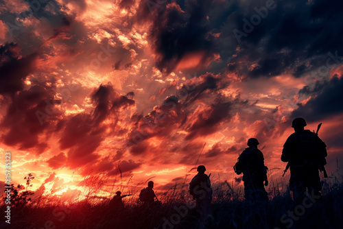 soldiers walking on the mountain at sunsetSoldiers, Walking, Mountain, Sunset, Military, Troops, Hiking, Silhouette, Nature, Outdoors, Adventure, Expedition, Dusk, Evening, Skyline, Horizon, Explorat