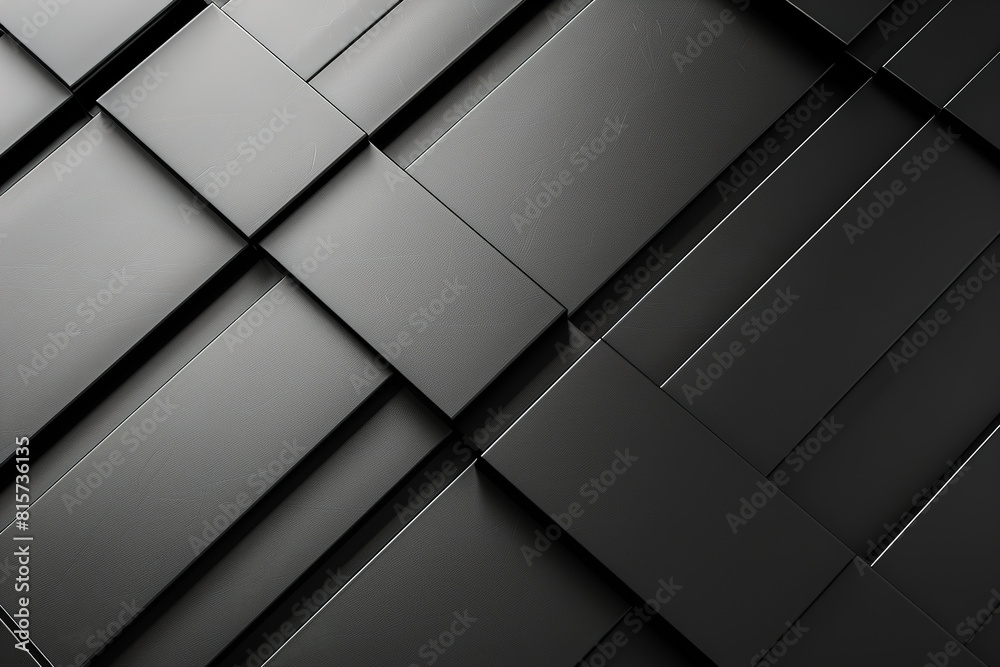 Minimalistic geometric black background featuring an array of metallic squares in various sizes and orientations Minimalistic geometric black background featuring an array of metallic squares in various sizes and orientations