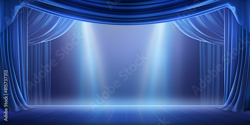 Magic theater stage blue curtains with Show Spotlight
 photo