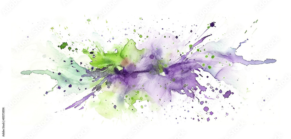Fototapeta premium Electric green & soft lavender art on white.