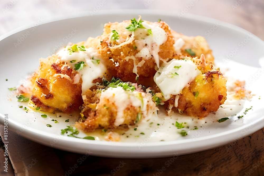 Onion fried with breadcrumb and mozzarella. Onion fried with breadcrumb and mozzarella.