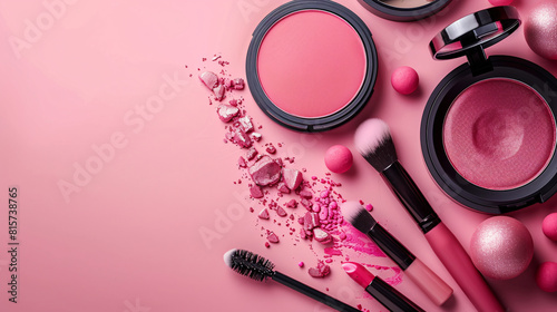 Pink Makeup Set with Blushers and Brushes